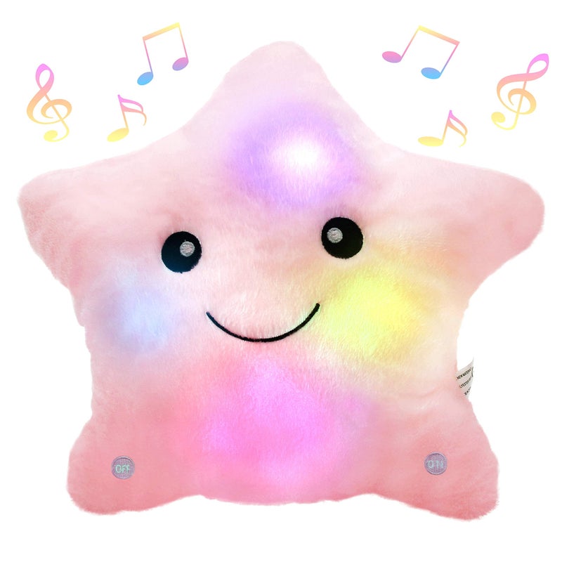 BSTAOFY 13'' Light up Musical Twinkle Star Plush Pillow, Soft Creative Lullaby Glowing Singing Star Plush Toy, Birthday for Kids Toddlers Boys Girls, Pink - Image 1